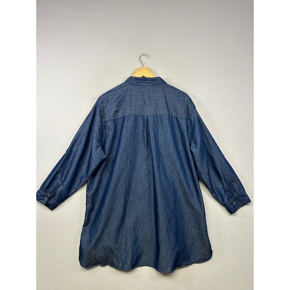 Coastal Grandma Taxi Womens 3X Blue Cotton Chambray Roll Tab Shirt Minimalist - Picture 2 of 9